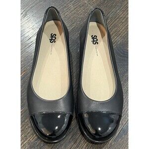 SAS Flats Women's 9.5 M Scenic Ballet Black Leather Patent Cap Toe Comfort Shoe